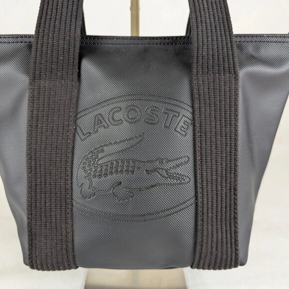 Lacoste Mini Tote Bag Black Canvas Striped Handles Zip Closure - Picture 10 of 16